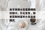 关于挣到小生意最赚钱的探讨,万元生意,探索获取财富的小型企业模式 关于挣到小生意最赚钱的探讨,万元生意,探索获取财富的小型企业模式