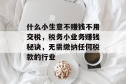 什么小生意不赚钱不用交税,税务小业务赚钱秘诀,无需缴纳任何税款的行业 什么小生意不赚钱不用交税,税务小业务赚钱秘诀,无需缴纳任何税款的行业