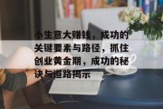 小生意大赚钱，成功的关键要素与路径，抓住创业黄金期，成功的秘诀与道路揭示