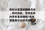 农村小生意的赚钱方式,农村创业,怎样在农村开农家乐赚钱?农村创业有什么好方法? 农村小生意的赚钱方式,农村创业,怎样在农村开农家乐赚钱?农村创业有什么好方法?