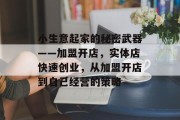 小生意起家的秘密武器——加盟开店,实体店快速创业,从加盟开店到自己经营的策略