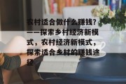 农村适合做什么赚钱？——探索乡村经济新模式，农村经济新模式，探索适合乡村的赚钱途径