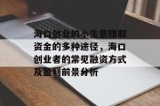 海口创业的小生意赚取资金的多种途径,海口创业者的常见融资方式及盈利前景分析 海口创业的小生意赚取资金的多种途径,海口创业者的常见融资方式及盈利前景分析