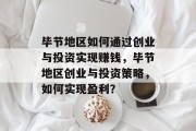 毕节地区如何通过创业与投资实现赚钱,毕节地区创业与投资策略,如何实现盈利?