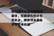 探索哪个小生意最赚钱最快,挖掘潜在的小生意机会,哪些项目最能快速带来收益 探索哪个小生意最赚钱最快,挖掘潜在的小生意机会,哪些项目最能快速带来收益