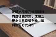 正规小生意在沈阳赚钱的途径和方式,沈阳正规小生意投资创业,盈利点与方式分析 正规小生意在沈阳赚钱的途径和方式,沈阳正规小生意投资创业,盈利点与方式分析