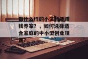 做什么样的小生意能赚钱养家?,如何选择适合家庭的中小型创业项目?