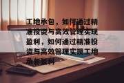 工地承包，如何通过精准投资与高效管理实现盈利，如何通过精准投资与高效管理实现工地承包盈利