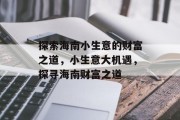 探索海南小生意的财富之道,小生意大机遇,探寻海南财富之道 探索海南小生意的财富之道,小生意大机遇,探寻海南财富之道