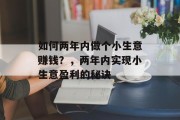 如何两年内做个小生意赚钱？，两年内实现小生意盈利的秘诀