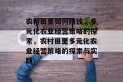 农村田里如何赚钱,多元化农业经营策略的探索,农村田里多元化农业经营策略的探索与实践 农村田里如何赚钱,多元化农业经营策略的探索,农村田里多元化农业经营策略的探索与实践