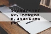 关于好赚钱的小生意的探讨,5个小本创业项目,让你轻松实现财富积累 关于好赚钱的小生意的探讨,5个小本创业项目,让你轻松实现财富积累