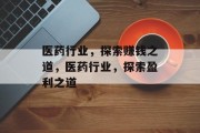 医药行业,探索赚钱之道,医药行业,探索盈利之道