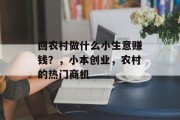 回农村做什么小生意赚钱？，小本创业，农村的热门商机
