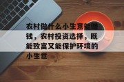 农村做什么小生意能赚钱,农村投资选择,既能致富又能保护环境的小生意 农村做什么小生意能赚钱,农村投资选择,既能致富又能保护环境的小生意