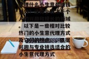 代理什么小生意最赚钱见效?这完全取决于个人的兴趣和擅长的领域。以下是一些相对比较热门的小生意代理方式及它们的特点。,根据兴趣与专业挑选适合的小生意代理方式 代理什么小生意最赚钱见效?这完全取决于个人的兴趣和擅长的领域。以下是一些相对比较热门的小生意代理方式及它们的特点。,根据兴趣与专业挑选适合的小生意代理方式