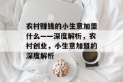 农村赚钱的小生意加盟什么——深度解析,农村创业,小生意加盟的深度解析 农村赚钱的小生意加盟什么——深度解析,农村创业,小生意加盟的深度解析