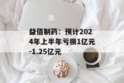 益佰制药:预计2024年上半年亏损1亿元-1.25亿元