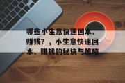 哪些小生意快速回本、赚钱?,小生意快速回本、赚钱的秘诀与策略 哪些小生意快速回本、赚钱?,小生意快速回本、赚钱的秘诀与策略