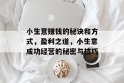 小生意赚钱的秘诀和方式,盈利之道,小生意成功经营的秘密与技巧 小生意赚钱的秘诀和方式,盈利之道,小生意成功经营的秘密与技巧