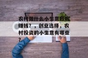 农村做什么小生意好呢赚钱?,创业选择,农村投资的小生意有哪些? 农村做什么小生意好呢赚钱?,创业选择,农村投资的小生意有哪些?