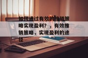 如何通过有效的推销策略实现盈利?,有效推销策略,实现盈利的途径