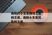 南阳的小生意赚钱之盈利之道，南阳小生意的盈利之道