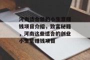 河南适合做的小生意赚钱项目介绍,致富秘籍,河南这些适合的创业小生意赚钱项目 河南适合做的小生意赚钱项目介绍,致富秘籍,河南这些适合的创业小生意赚钱项目