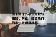 当下做什么小生意比较赚钱，创业，投资热门的小生意项目推荐