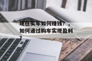 现在买车如何赚钱?,如何通过购车实现盈利?