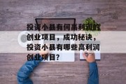 投资小县有何高利润的创业项目,成功秘诀,投资小县有哪些高利润创业项目?