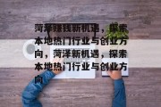 菏泽赚钱新机遇，探索本地热门行业与创业方向，菏泽新机遇，探索本地热门行业与创业方向