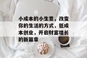 小成本的小生意，改变你的生活的方式，低成本创业，开启财富增长的新篇章