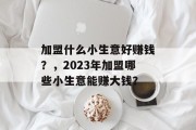 加盟什么小生意好赚钱?,2023年加盟哪些小生意能赚大钱? 加盟什么小生意好赚钱?,2023年加盟哪些小生意能赚大钱?