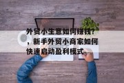 外贸小生意如何赚钱?,新手外贸小商家如何快速启动盈利模式 外贸小生意如何赚钱?,新手外贸小商家如何快速启动盈利模式
