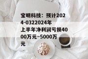 宝明科技:预计2024-0322024年上半年净利润亏损4000万元~5000万元 宝明科技:预计2024-0322024年上半年净利润亏损4000万元~5000万元