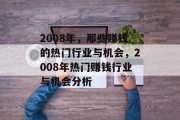 2008年,那些赚钱的热门行业与机会,2008年热门赚钱行业与机会分析