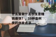 什么是做什么小生意赚钱最快?,10种盈利快的创业点子