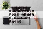 2021赚钱小生意，如何在微信上开展有效的小生意，微信创业商机，打造2021年赚钱的小生意