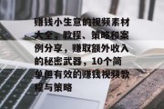 赚钱小生意的视频素材大全,教程、策略和案例分享,赚取额外收入的秘密武器,10个简单但有效的赚钱视频教程与策略 赚钱小生意的视频素材大全,教程、策略和案例分享,赚取额外收入的秘密武器,10个简单但有效的赚钱视频教程与策略