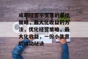成功经营小生意的最佳策略,最大化收益的方法,优化经营策略,最大化收益,一份小生意的成功秘诀 成功经营小生意的最佳策略,最大化收益的方法,优化经营策略,最大化收益,一份小生意的成功秘诀