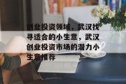 创业投资领域,武汉找寻适合的小生意,武汉创业投资市场的潜力小生意推荐 创业投资领域,武汉找寻适合的小生意,武汉创业投资市场的潜力小生意推荐