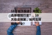 10万以下投资,如何选择赚钱行业?,10万投资预算,如何选择赚钱行业?