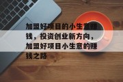 加盟好项目的小生意赚钱,投资创业新方向,加盟好项目小生意的赚钱之路 加盟好项目的小生意赚钱,投资创业新方向,加盟好项目小生意的赚钱之路