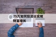 75万如何投资以实现财富增长