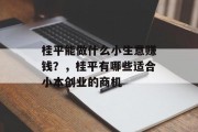 桂平能做什么小生意赚钱?,桂平有哪些适合小本创业的商机