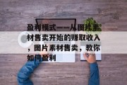 盈利模式——从图片素材售卖开始的赚取收入,图片素材售卖,教你如何盈利 盈利模式——从图片素材售卖开始的赚取收入,图片素材售卖,教你如何盈利