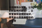 寻找赚钱小生意,让你的财富瞬间翻倍!,立即掌握投资理财秘诀,找寻能让你迅速翻倍的小生意 寻找赚钱小生意,让你的财富瞬间翻倍!,立即掌握投资理财秘诀,找寻能让你迅速翻倍的小生意