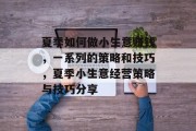 夏季如何做小生意赚钱,一系列的策略和技巧,夏季小生意经营策略与技巧分享 夏季如何做小生意赚钱,一系列的策略和技巧,夏季小生意经营策略与技巧分享