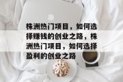 株洲热门项目，如何选择赚钱的创业之路，株洲热门项目，如何选择盈利的创业之路